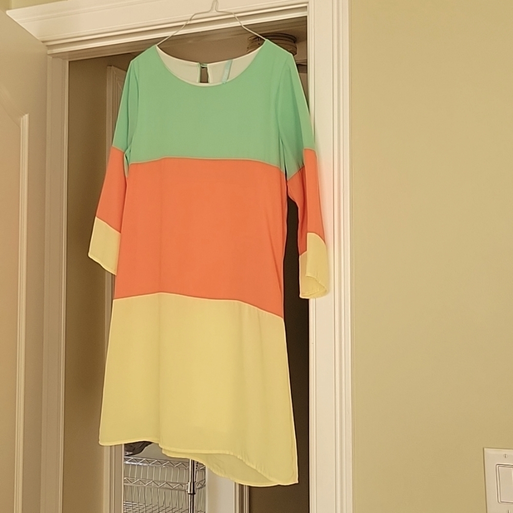 Lulus Colorblock Dress S Mint Coral Yellow Shift Spring Summer